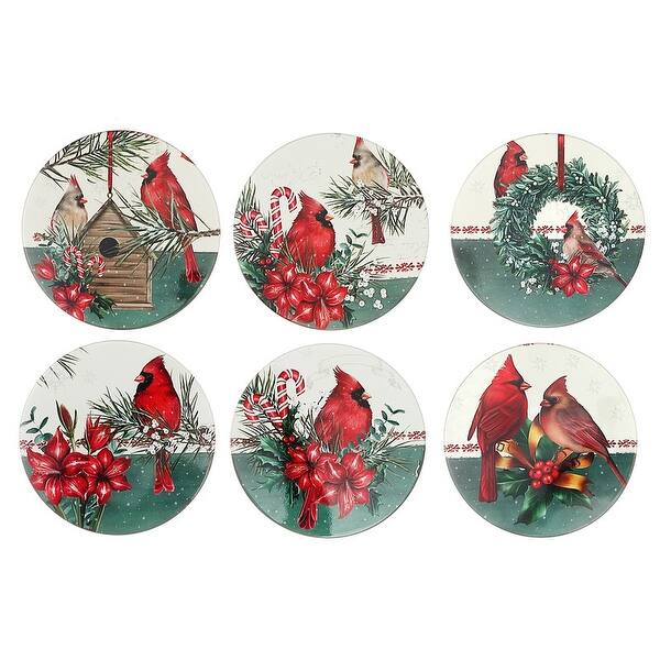 X'Mas 8" Round Ceramic Trivet (Cardinal) (Asstd) Set of 6 Bed Bath